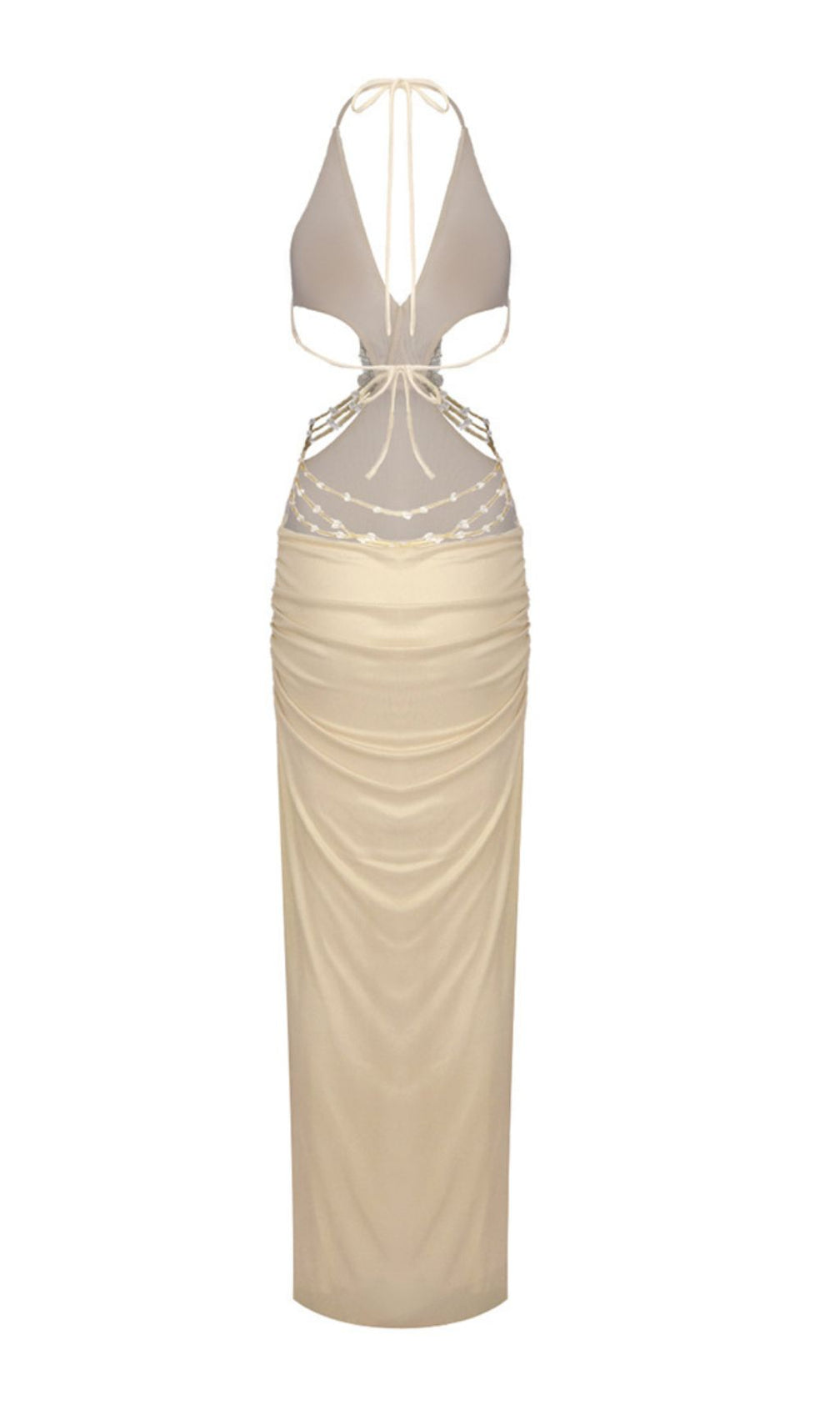 Julianna Gold Glamour: Halter Cutout Maxi Dress with Floral Embellishment