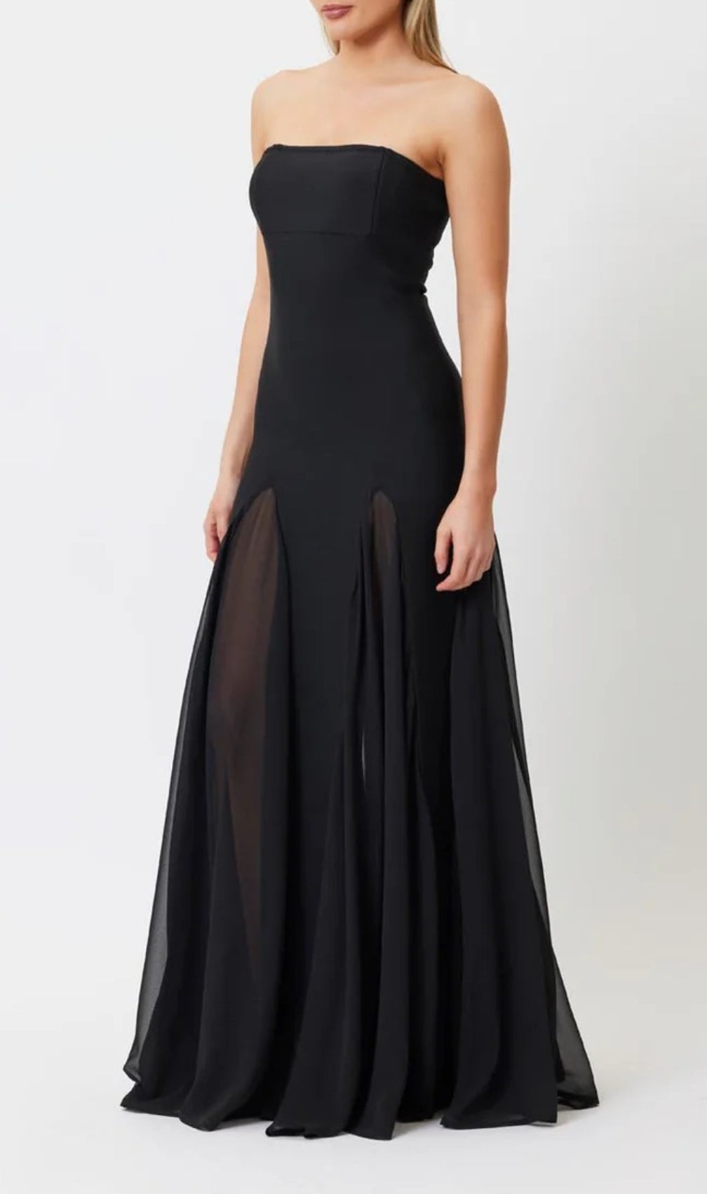 Strapless Mesh Insert A Line Maxi Dress Black