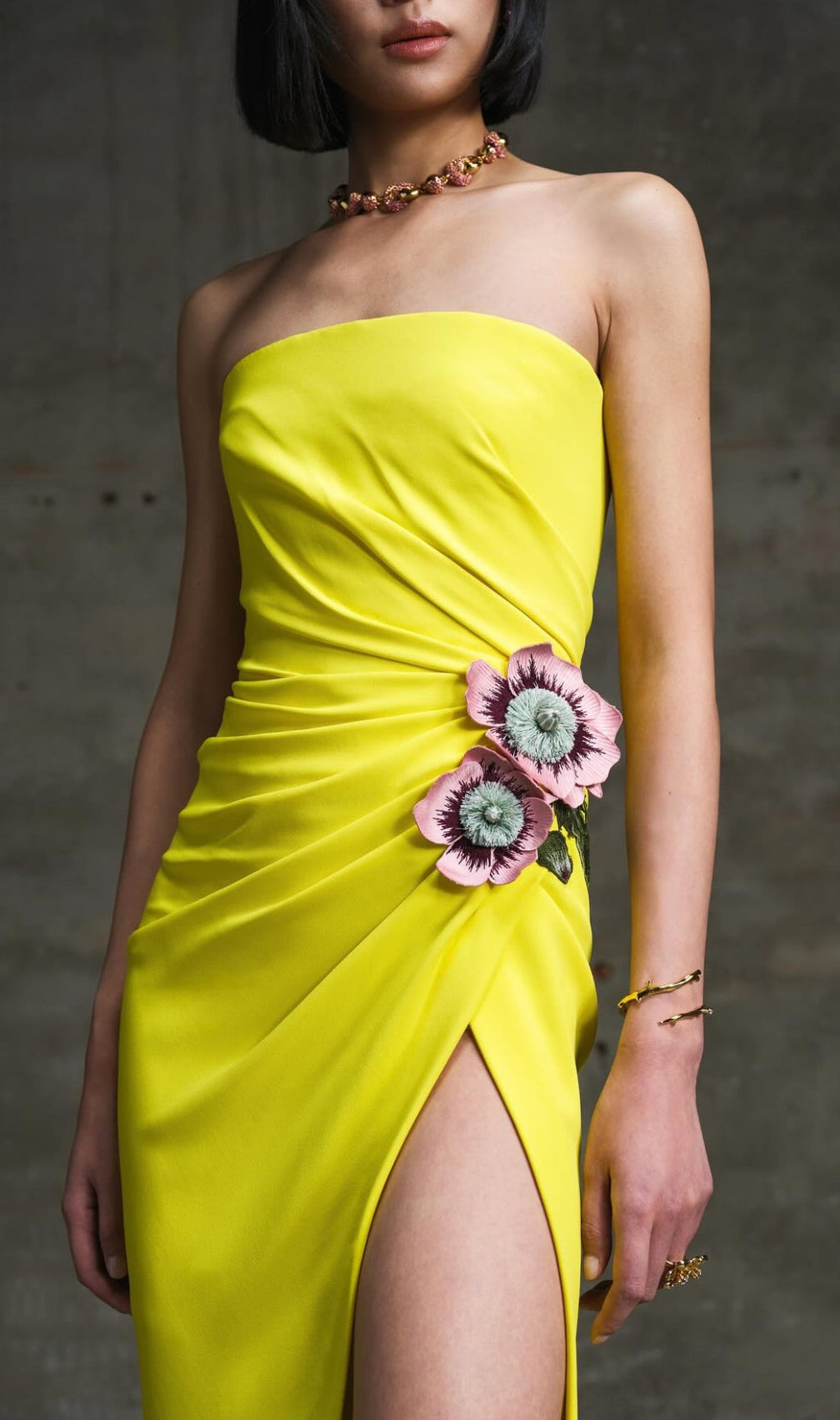 Atepa Yellow Flower Split Maxi Dress