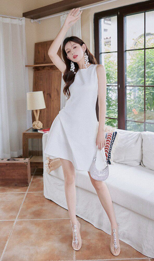 Frederica  Designer-Style Irregular, Waist-Cinching, Pleated Cocktail mini Dress