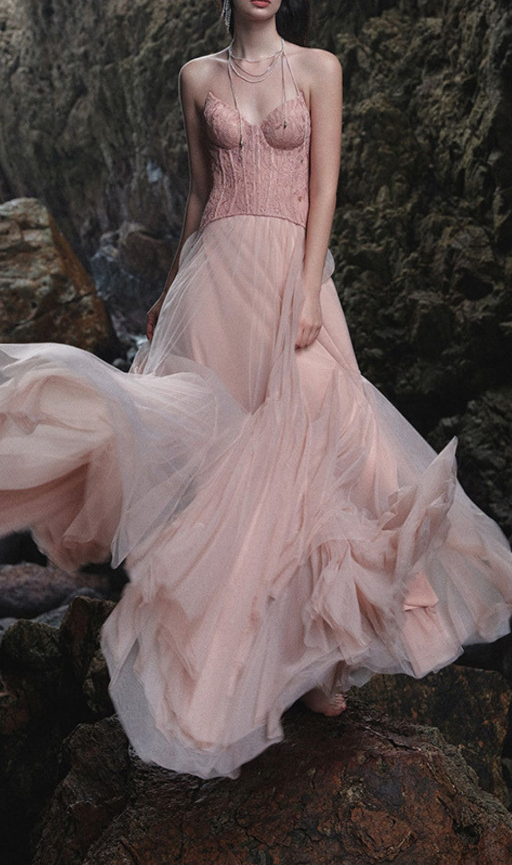 Finja Pink Strapless Corset Mesh Maxi Dress