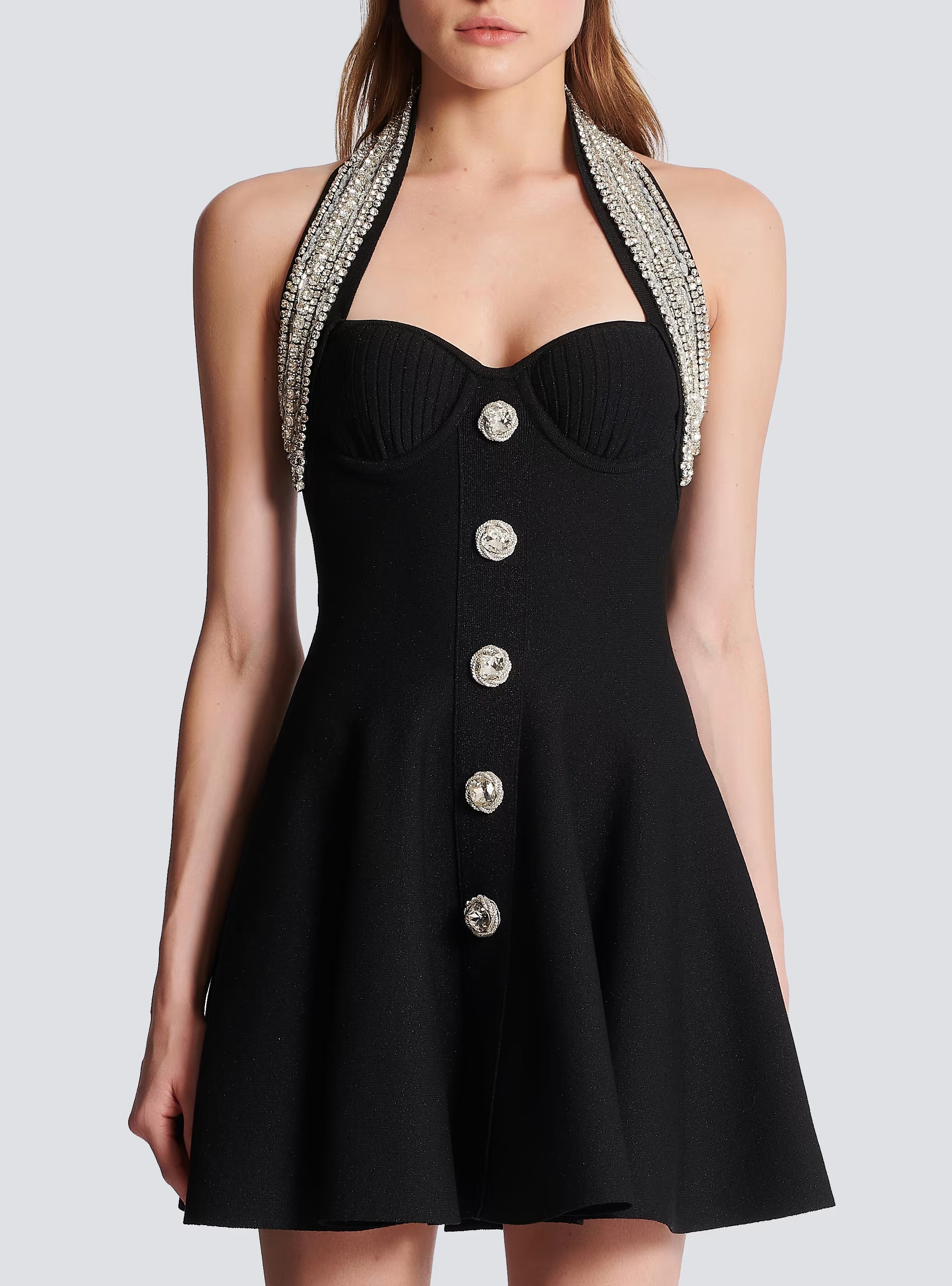 Alev Black Halter Embellished Mini Dress