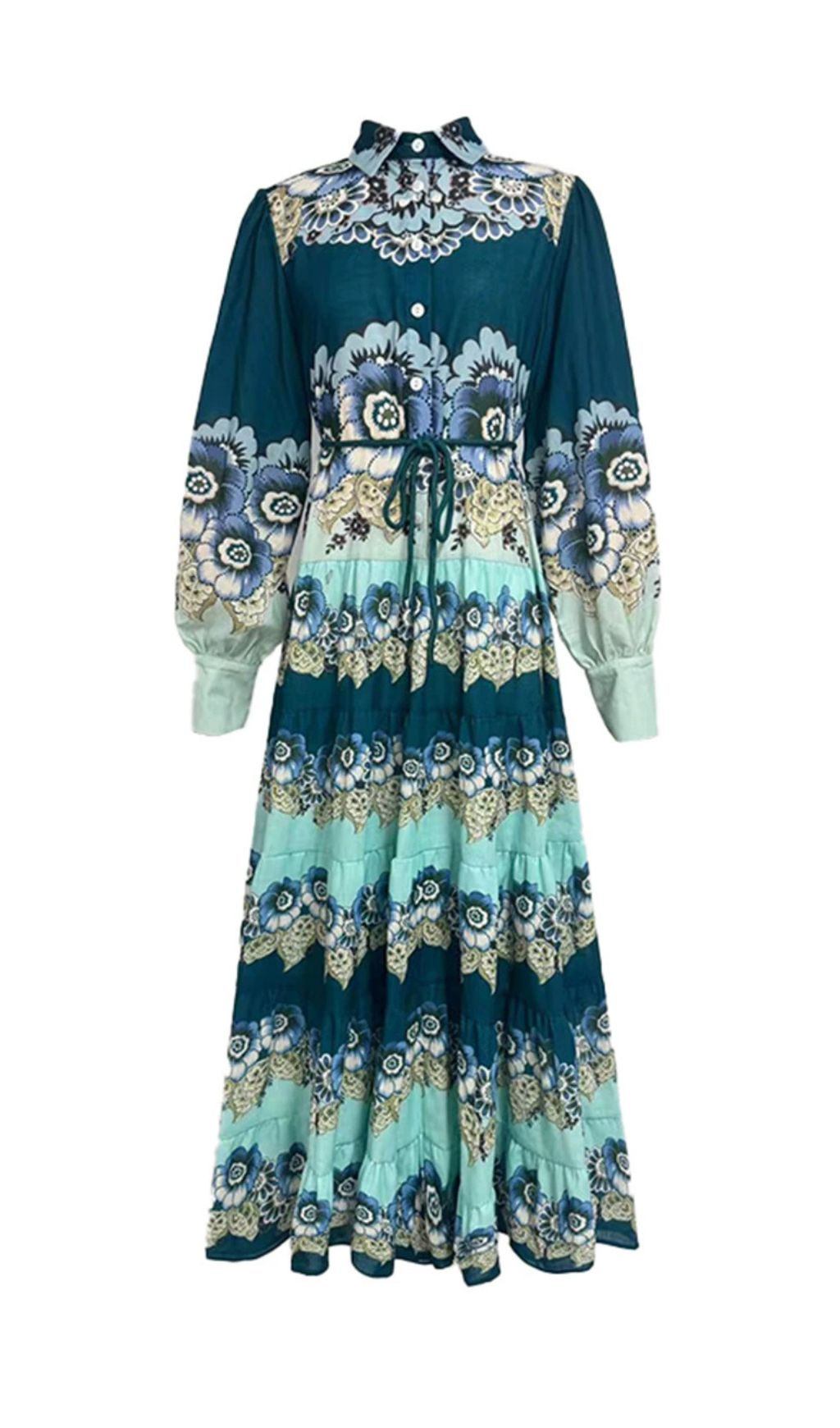 Fearne Printed Lantern Long Sleeve Midi Dress