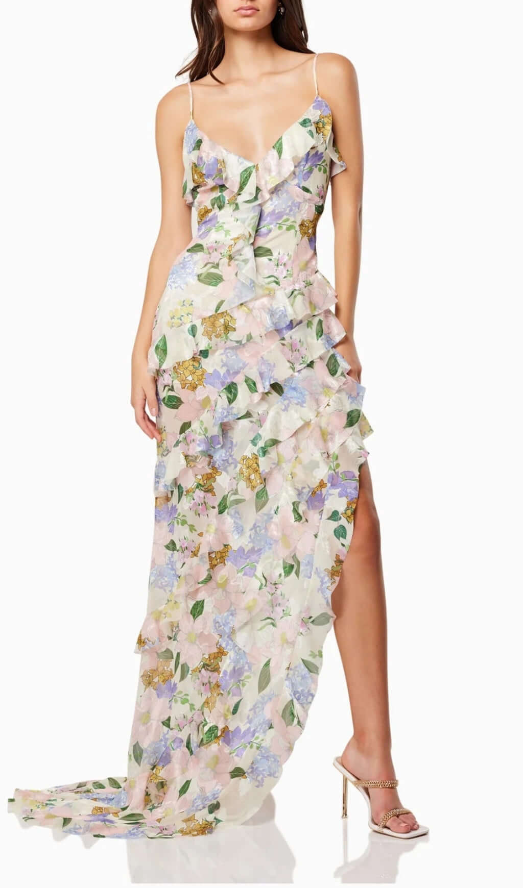 Aviya Floral Ruffle Split Maxi Dress