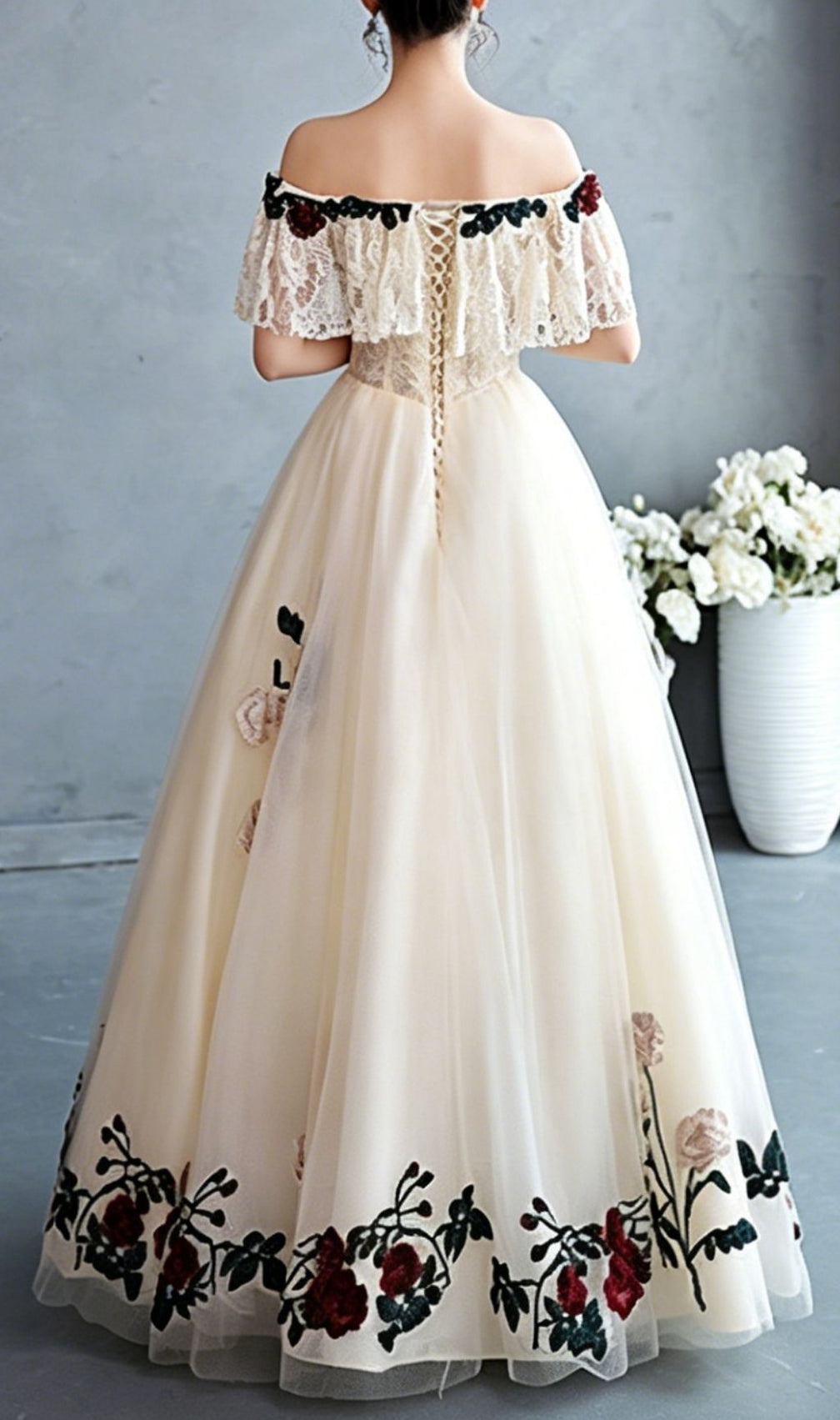 Kumani Flower Lace Mesh Maxi Dress