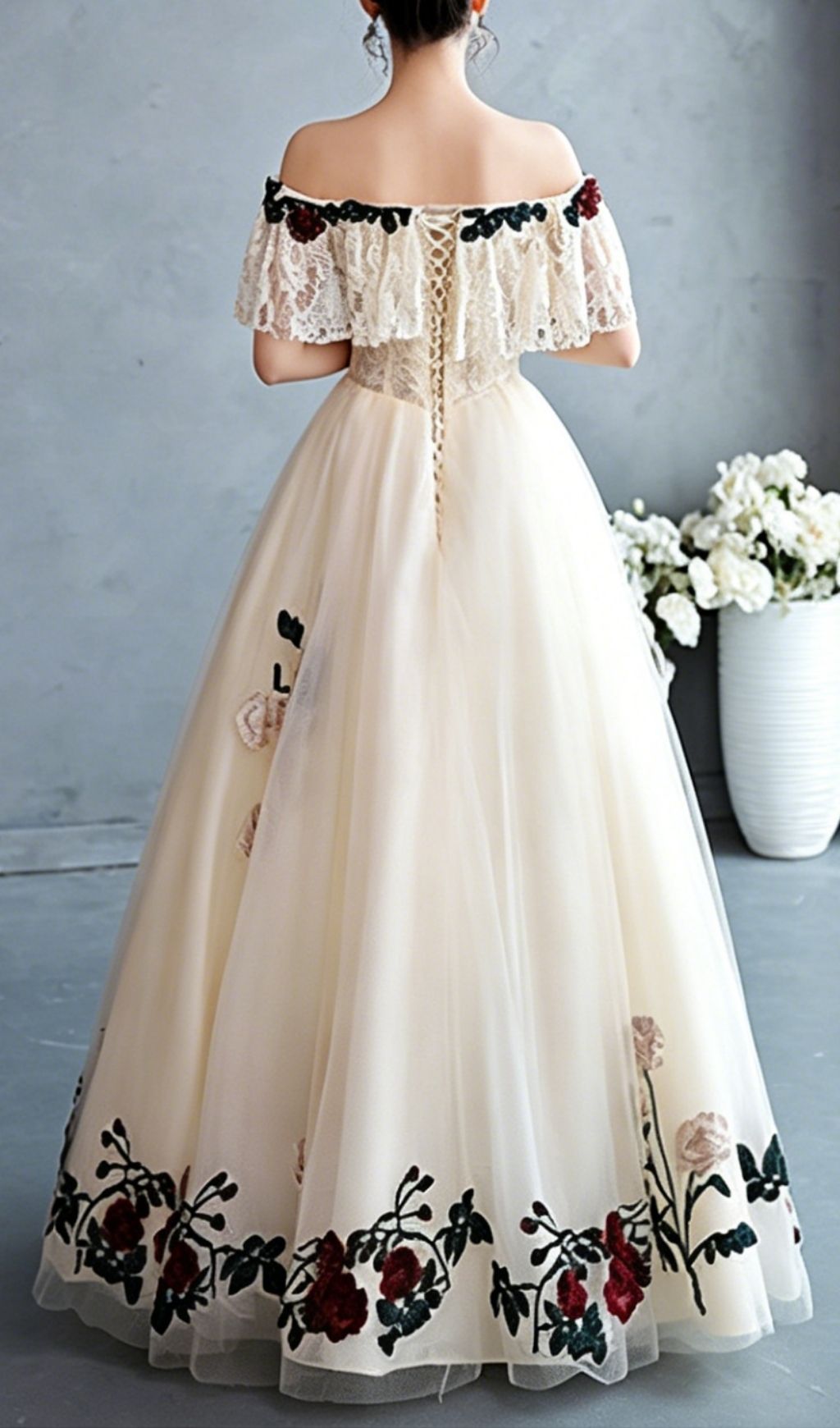 Kumani Flower Lace Mesh Maxi Dress