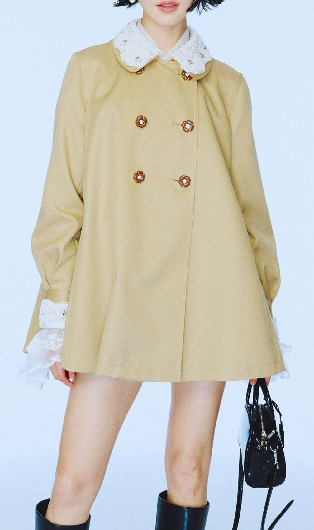 Hila Romantic Lace Coat - Elegant Double-Breasted Outerwear for Women