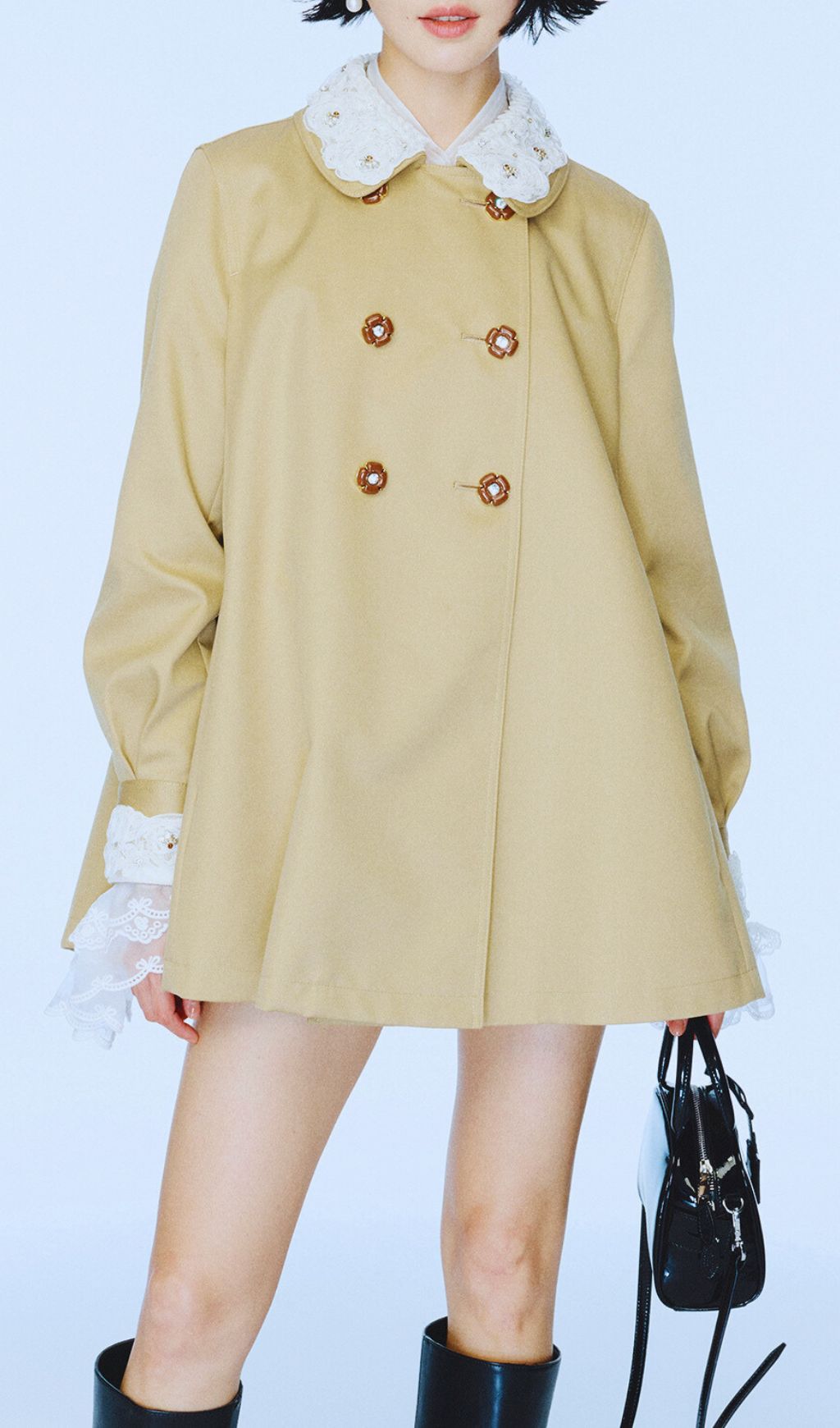 Hila Romantic Lace Coat - Elegant Double-Breasted Outerwear for Women