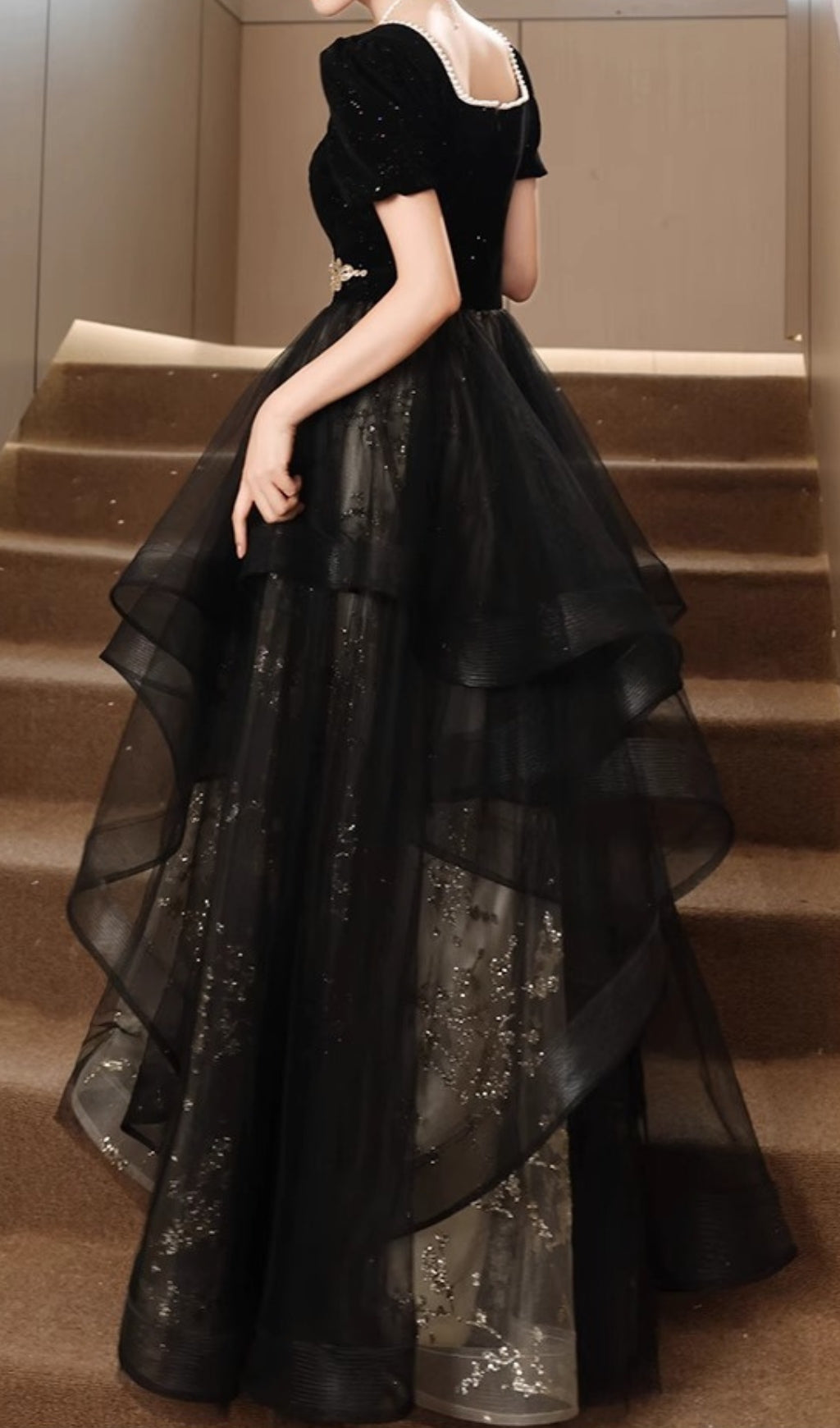 Chisuzu Black Sequin Mesh Maxi Dress