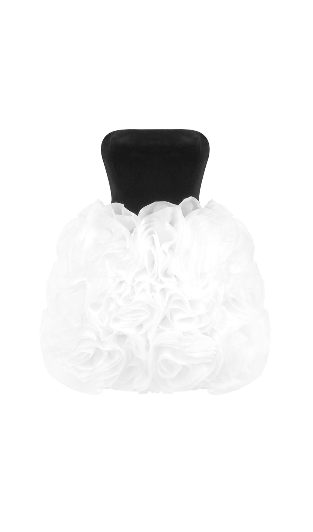 Strapless Floral Ruffle Dress Black White
