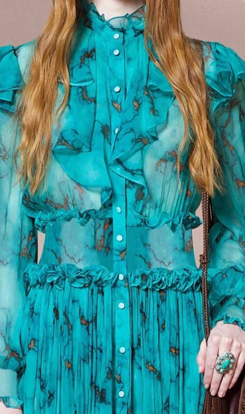 Angie Teal Ruffles Maxi Dress