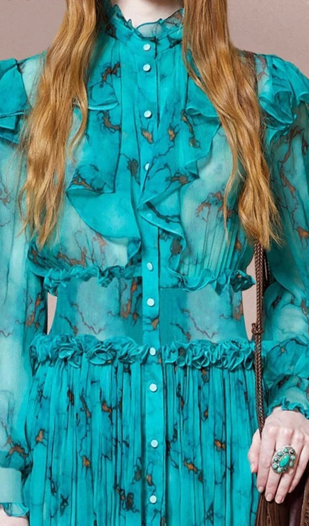 Angie Teal Ruffles Maxi Dress