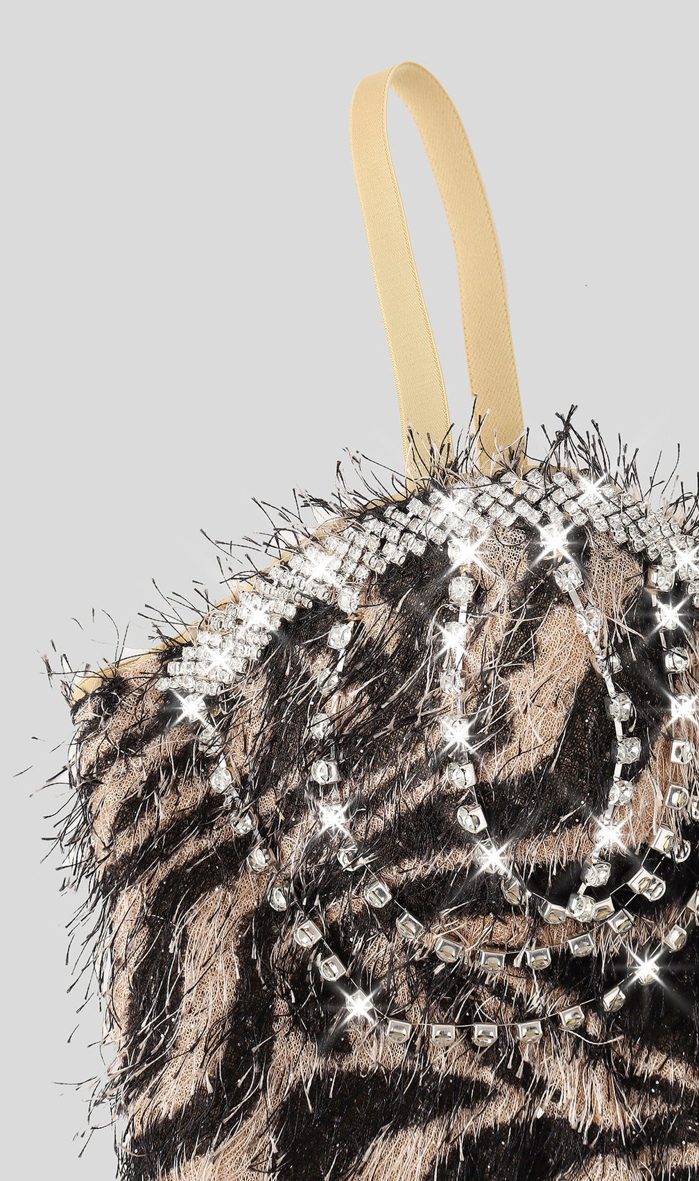 Bambina Wild Glamour Zebra Print Rhinestone Fringe Crop Top