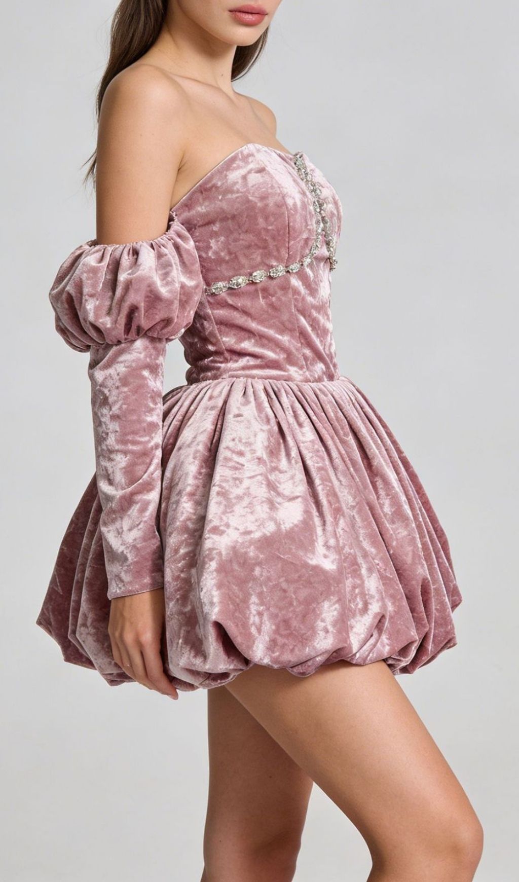 Keshia Pink Velvet Mini Dress: Dazzling Off-Shoulder Glamour & Bubble Hem