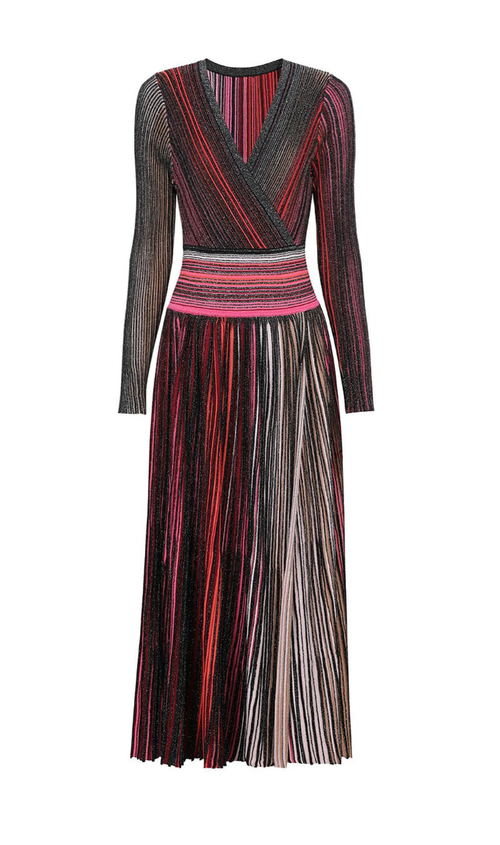 Giada Pink V-Neck Long Sleeve Midi Dress