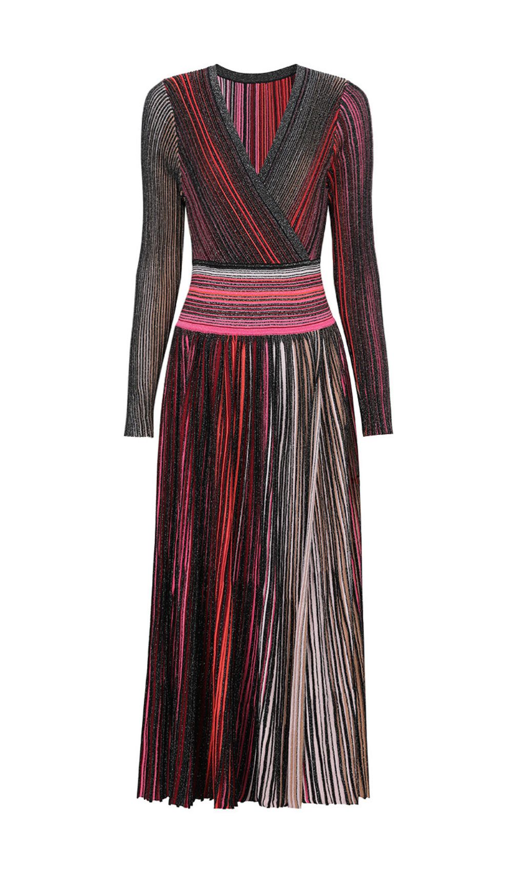 Giada Pink V-Neck Long Sleeve Midi Dress