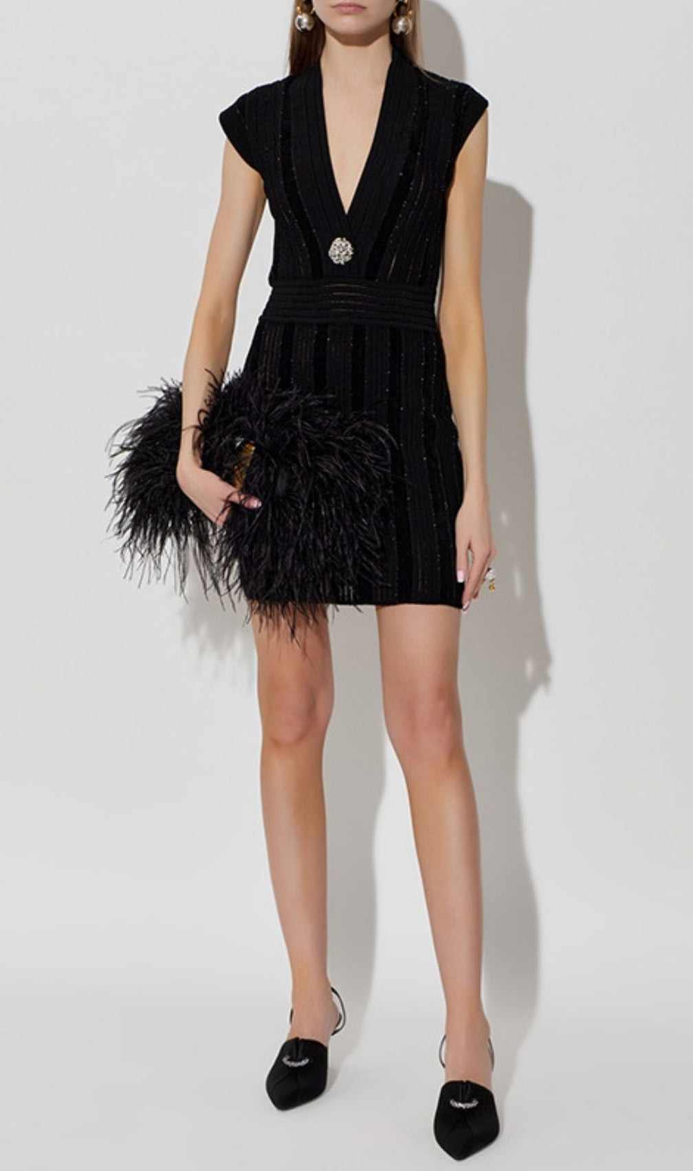 Kana Black V-Neck Glam Mini Dress | Embellished Cocktail & Party Dress