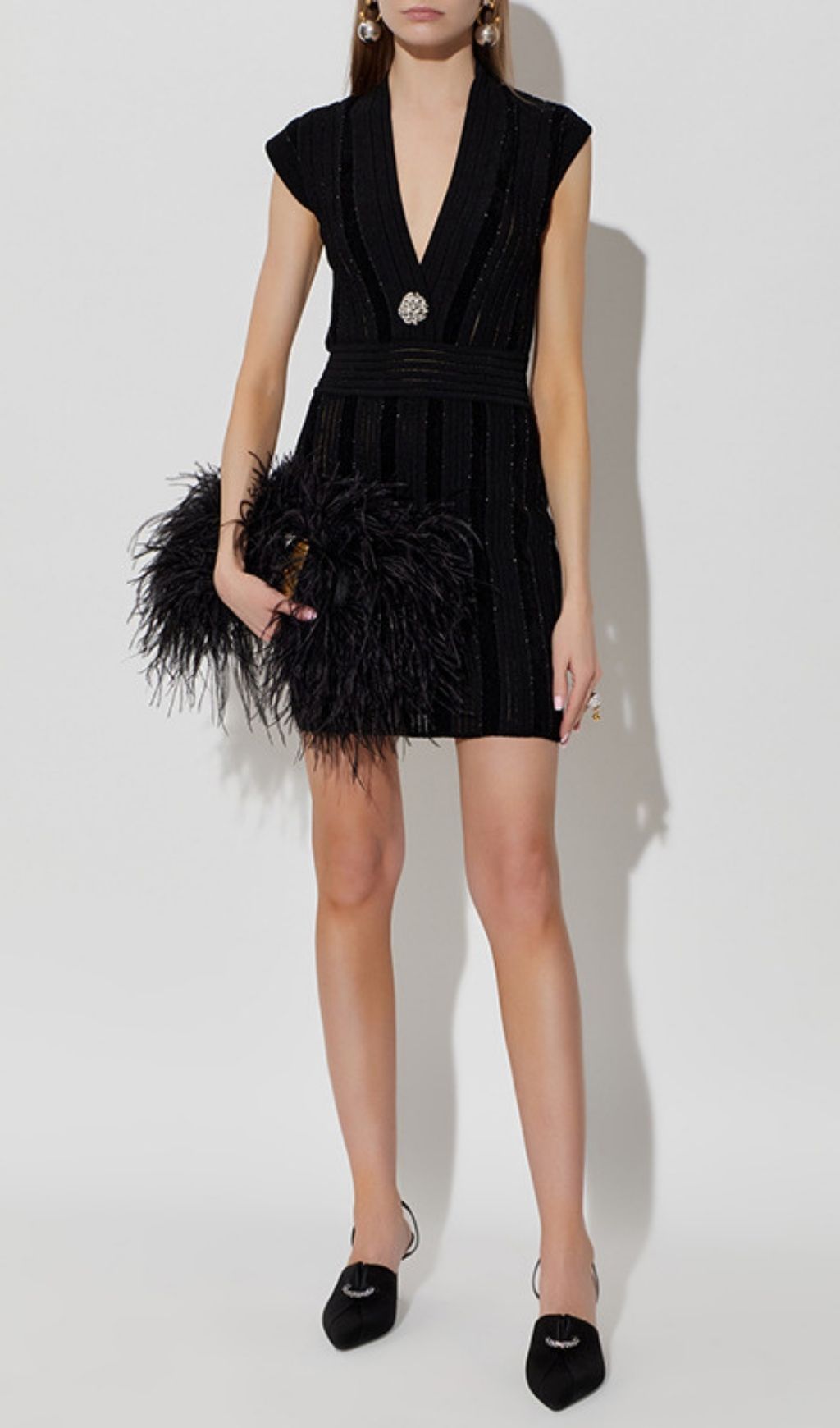 Kana Black V-Neck Glam Mini Dress | Embellished Cocktail & Party Dress