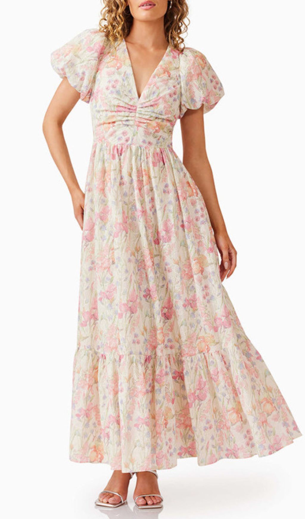 Gizela Floral Puff-Sleeve Maxi Dress