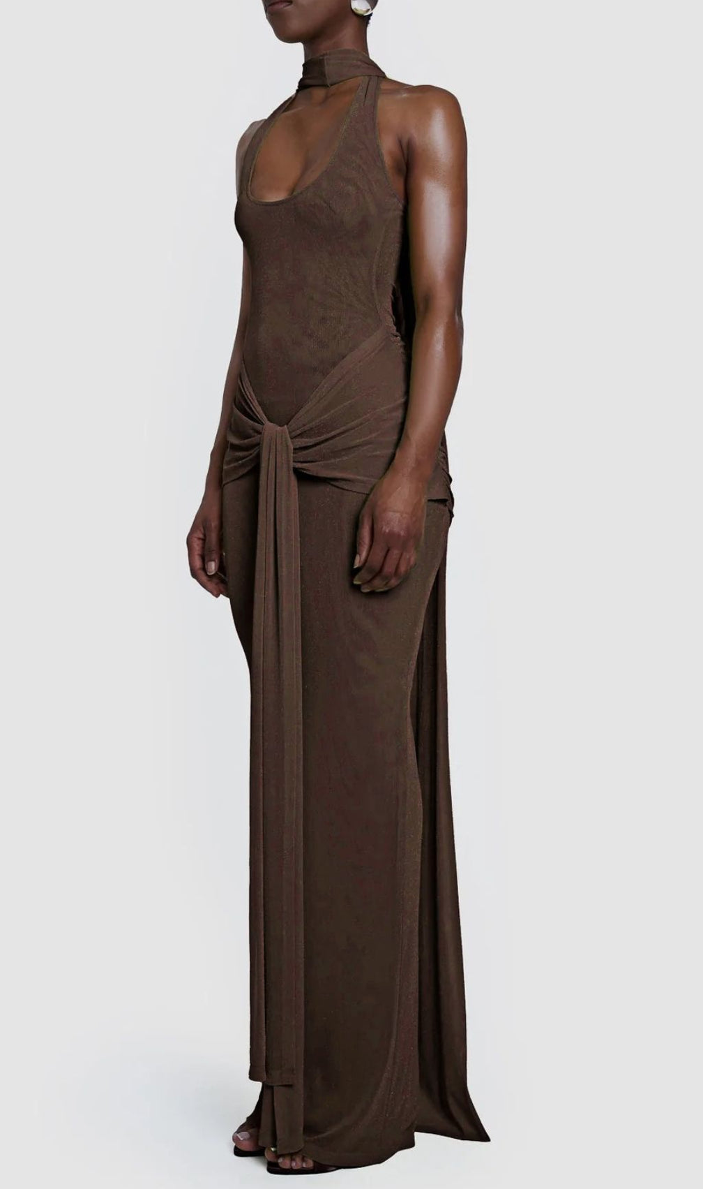 Guoda Coffee Halter Strap Maxi Dress