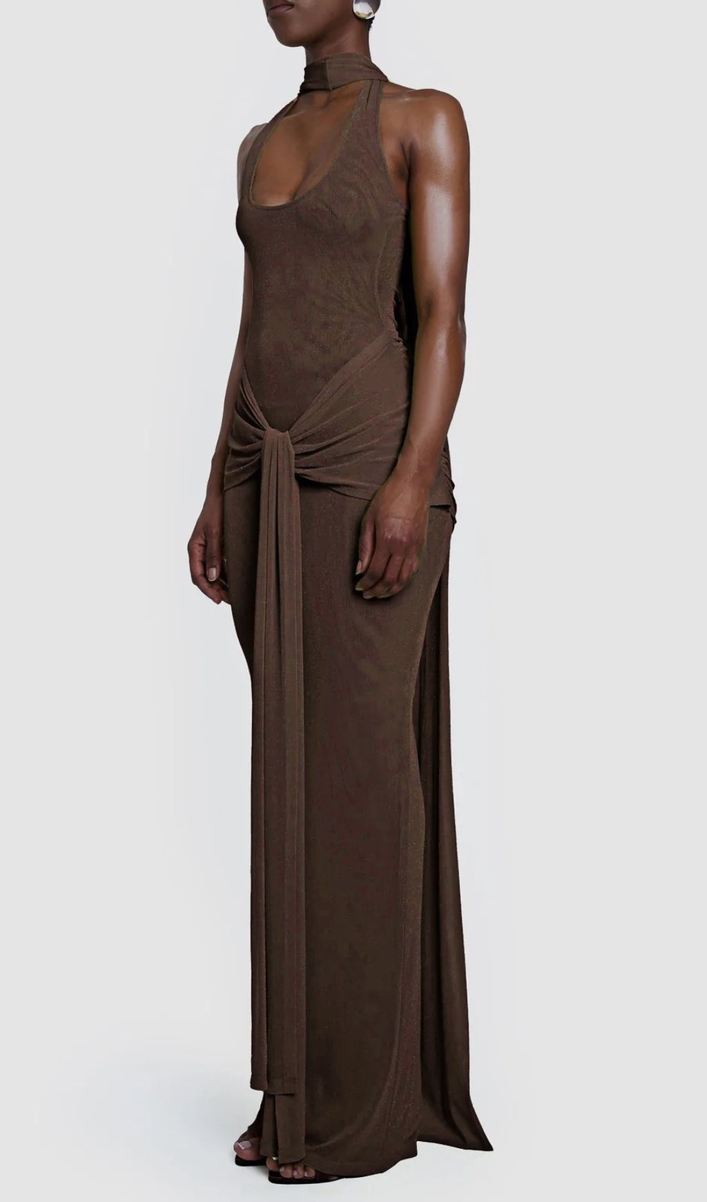 Guoda Coffee Halter Strap Maxi Dress