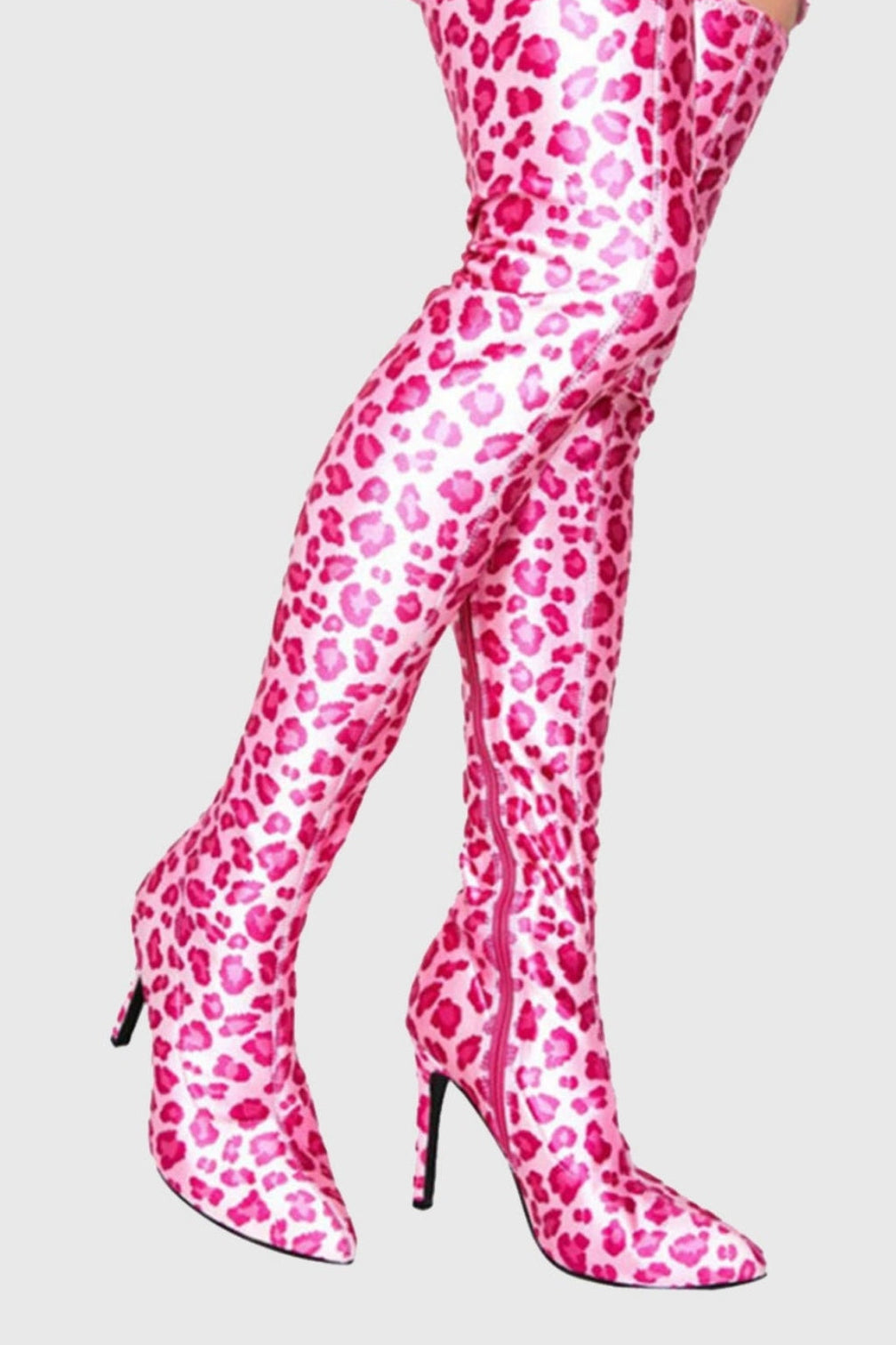 Giselle Leopard Print Thigh-high Boots - Pink