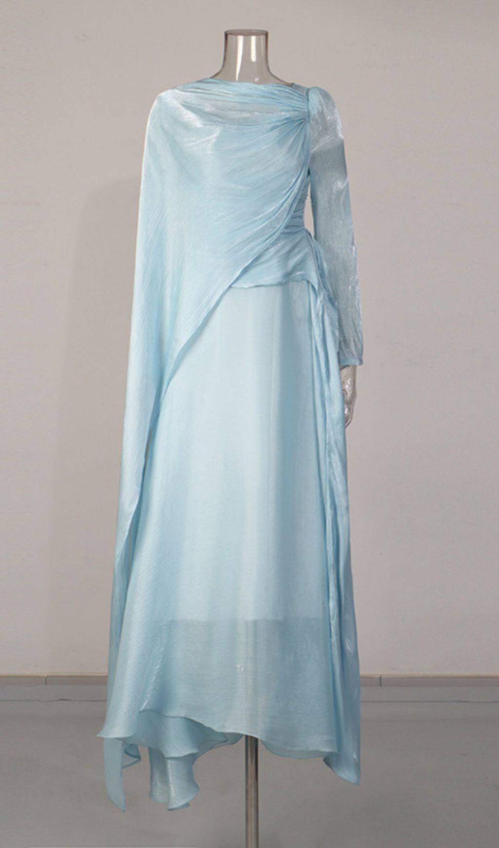 Kachina Ethereal Blue Draped Long Sleeve Maxi Gown
