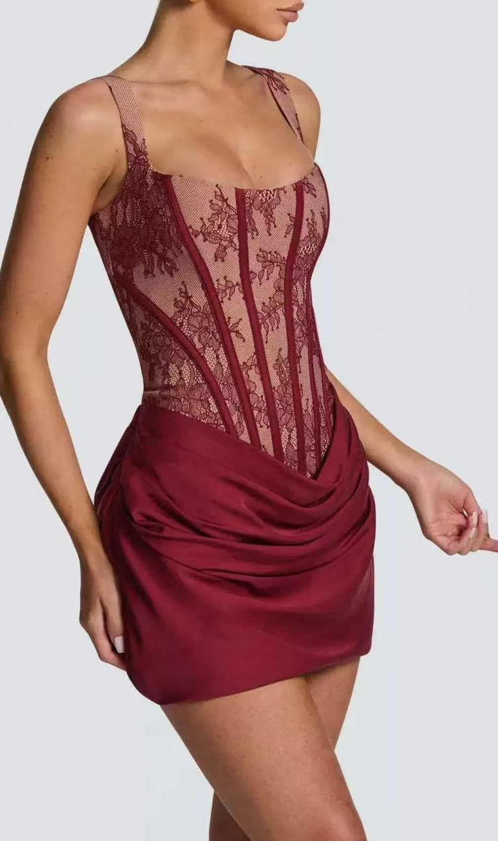 Katty Allure Red Lace Corset Mini Dress