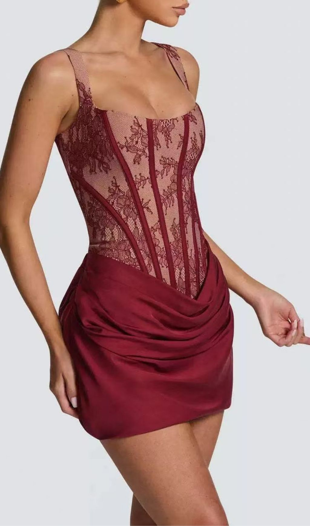 Katty Allure Red Lace Corset Mini Dress