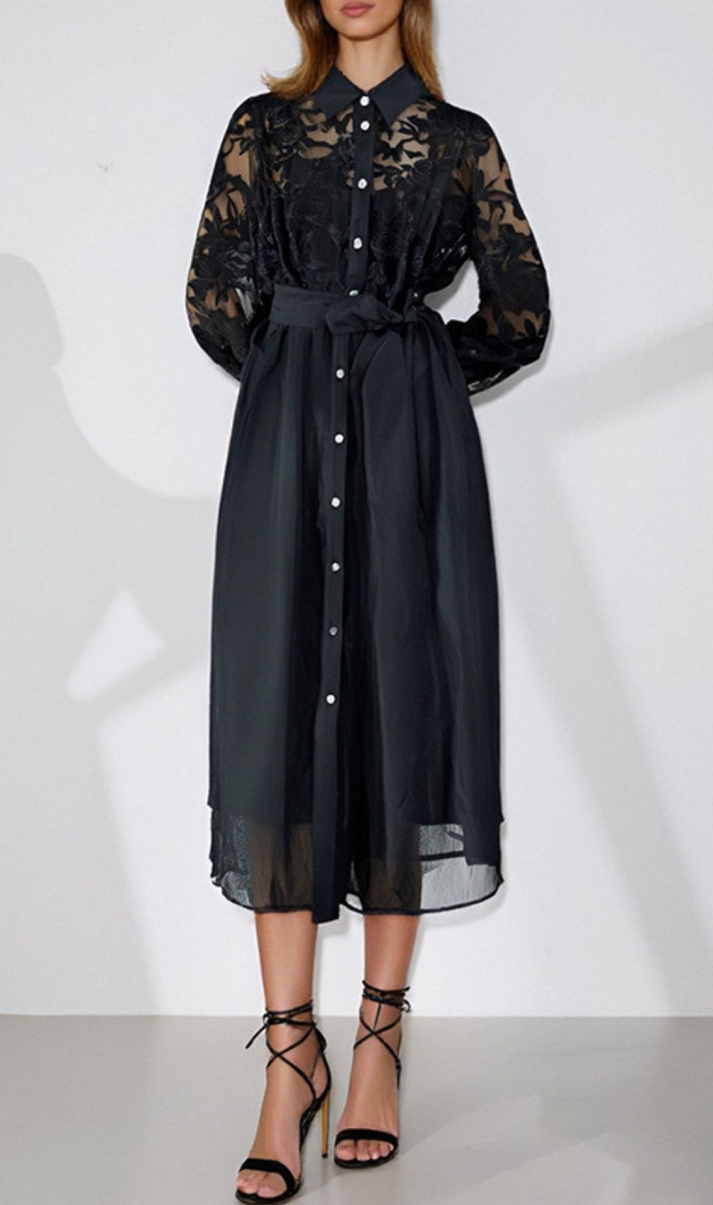 Haidee Long Sleeve Embroidery Midi Dress