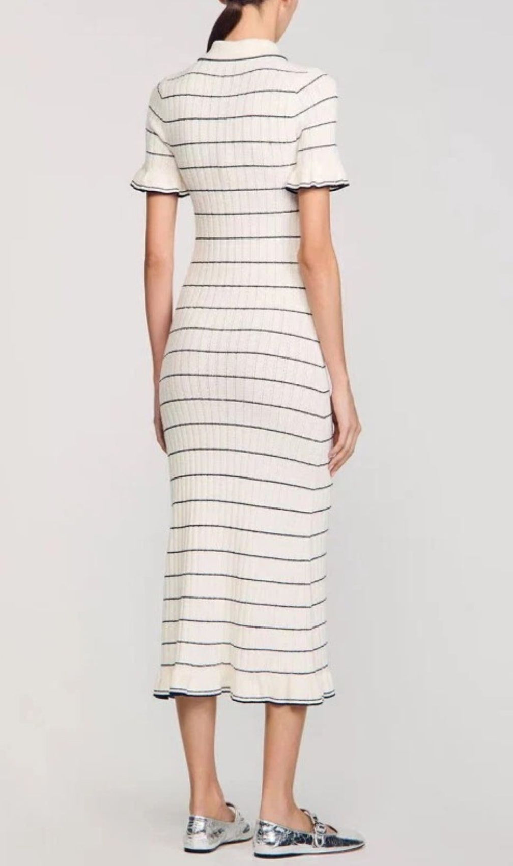 Jyoti Classic Striped Ribbed Knit Polo Midi Dress | Effortless Chic