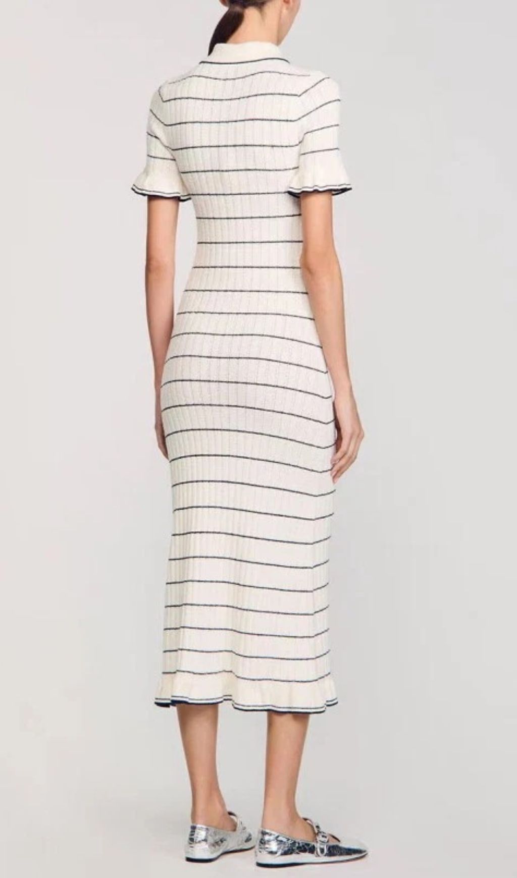 Jyoti Classic Striped Ribbed Knit Polo Midi Dress | Effortless Chic