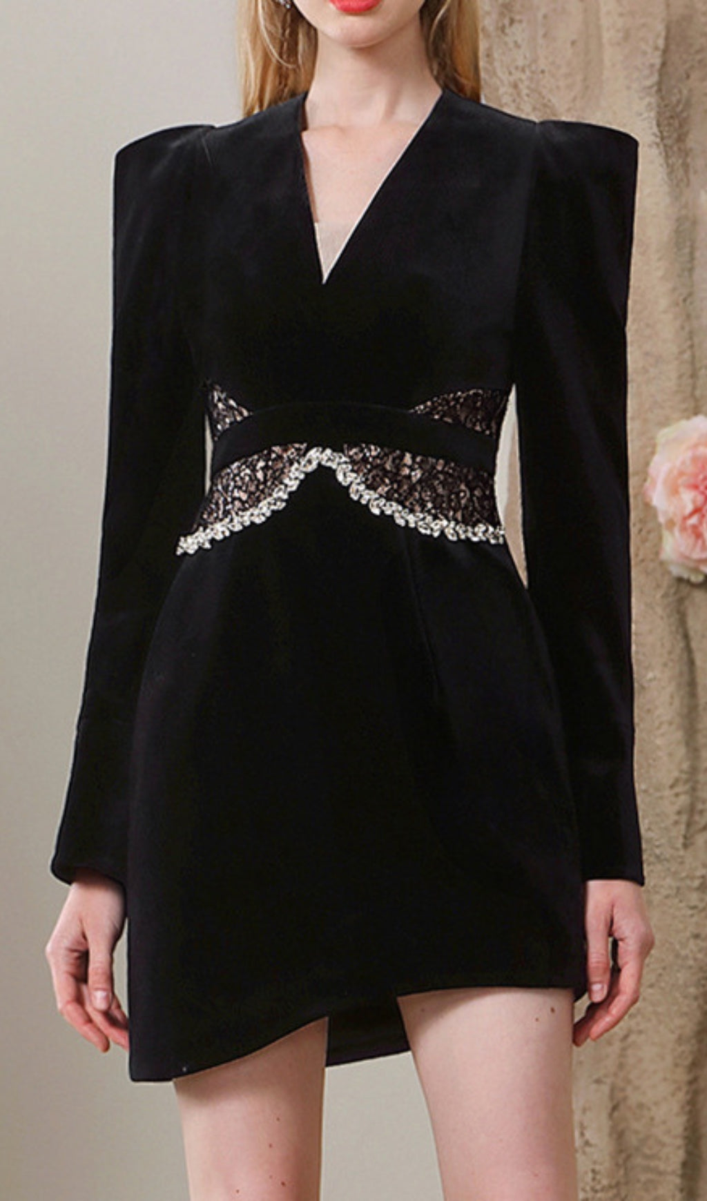 Alexei Lace Rhinestone Asymmetrical Dress