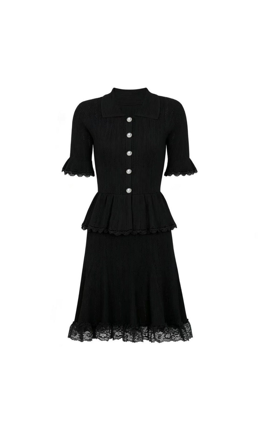 Khosrow Black Lace Knit Peplum Mini Dress