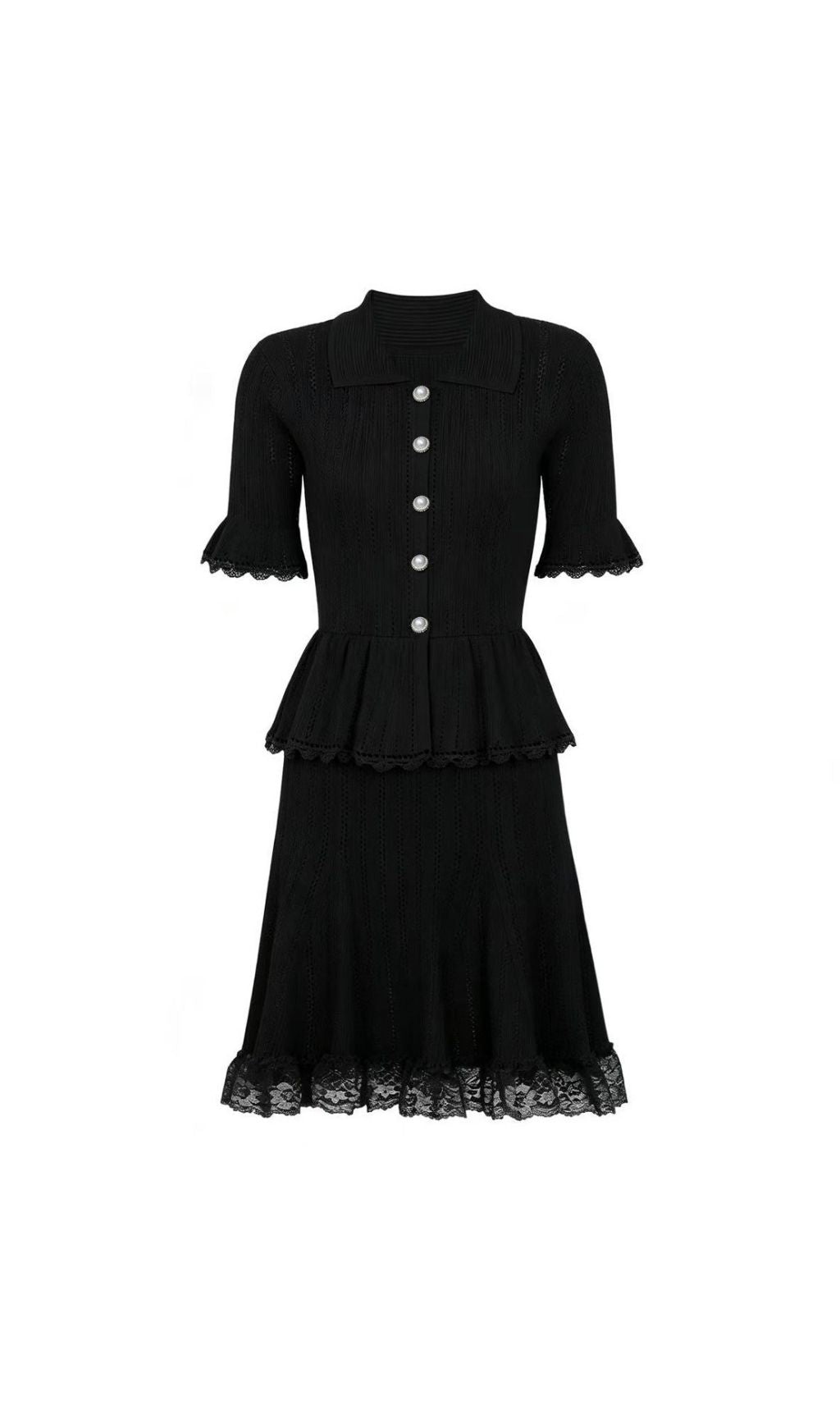 Khosrow Black Lace Knit Peplum Mini Dress