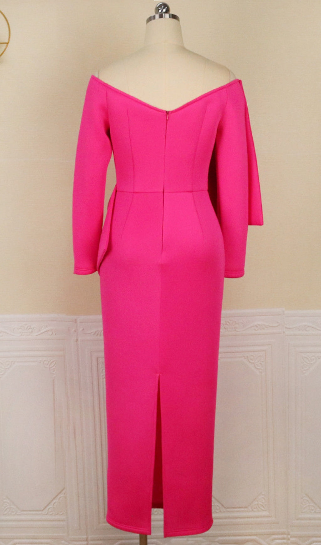 Batan Pink Bow Long Sleeve Midi Dress