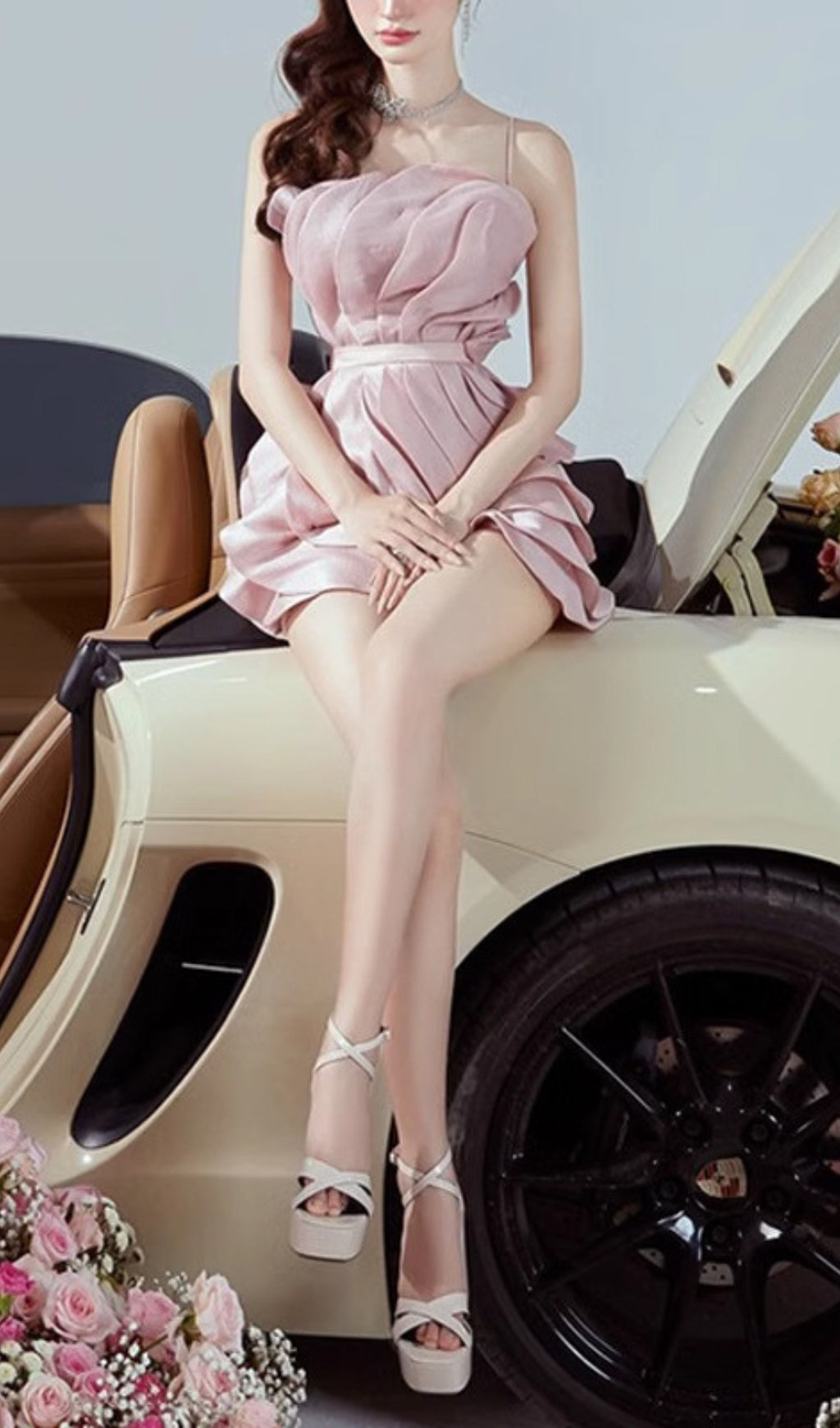 Axelia Strappy Floral Waisted Mini Dress