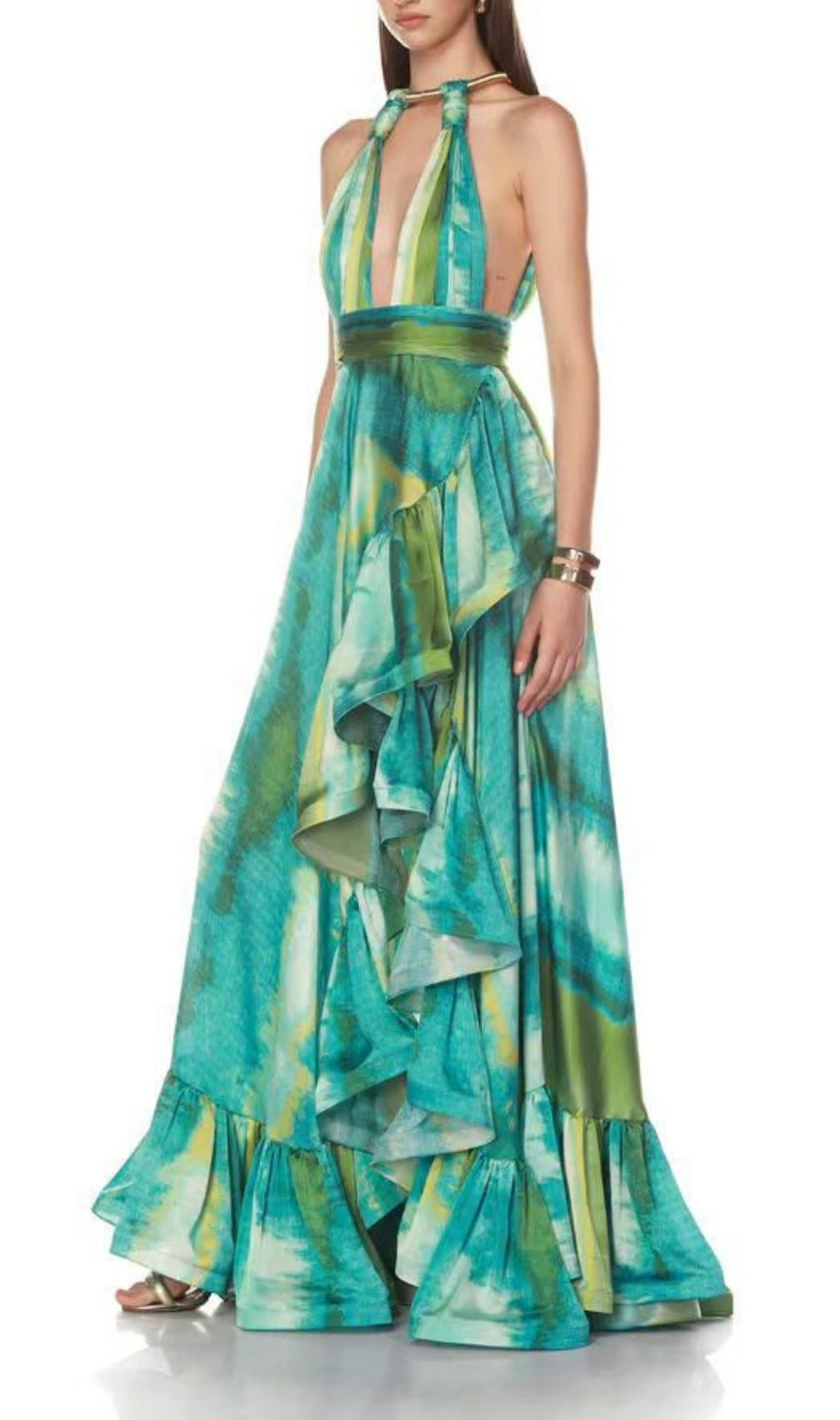 Farid Halter Printed Maxi Dress