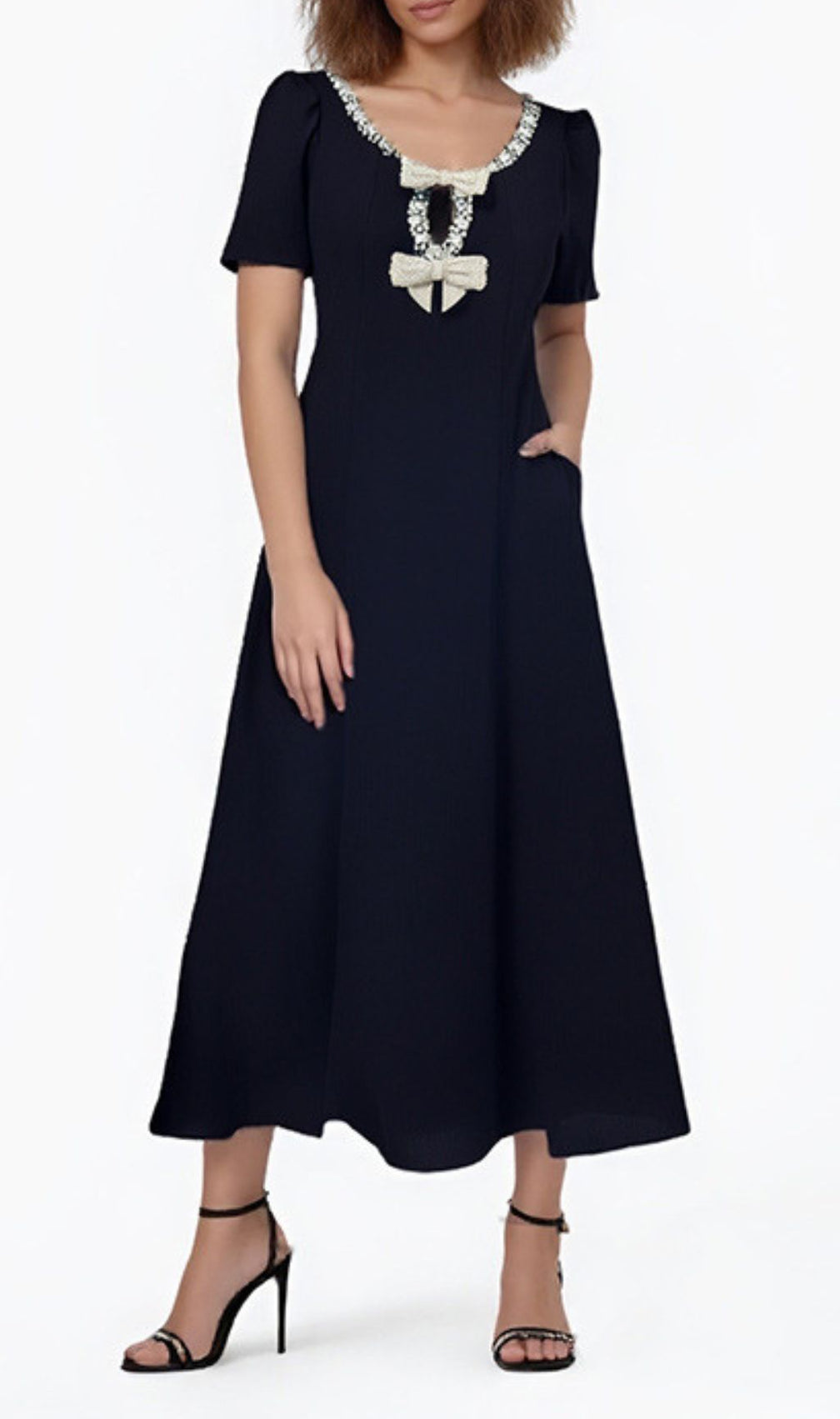 Faizah Bow Diamond Beaded Midi Dress