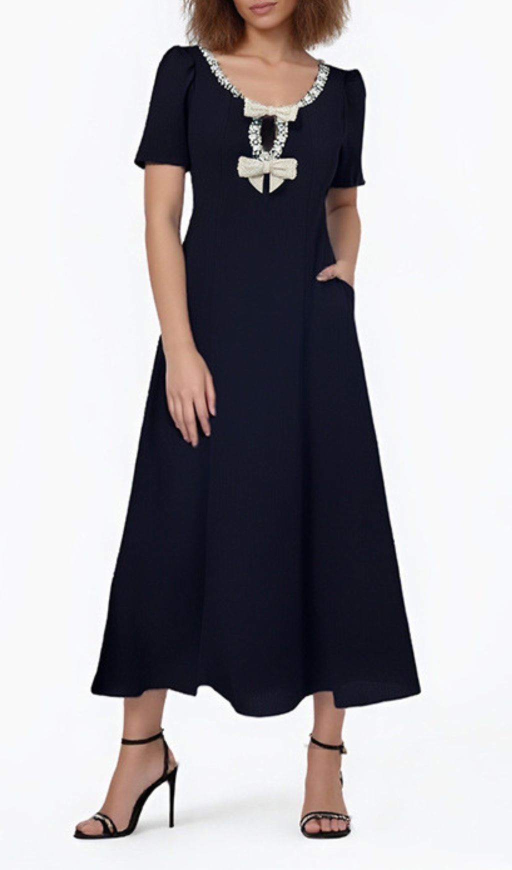 Faizah Bow Diamond Beaded Midi Dress