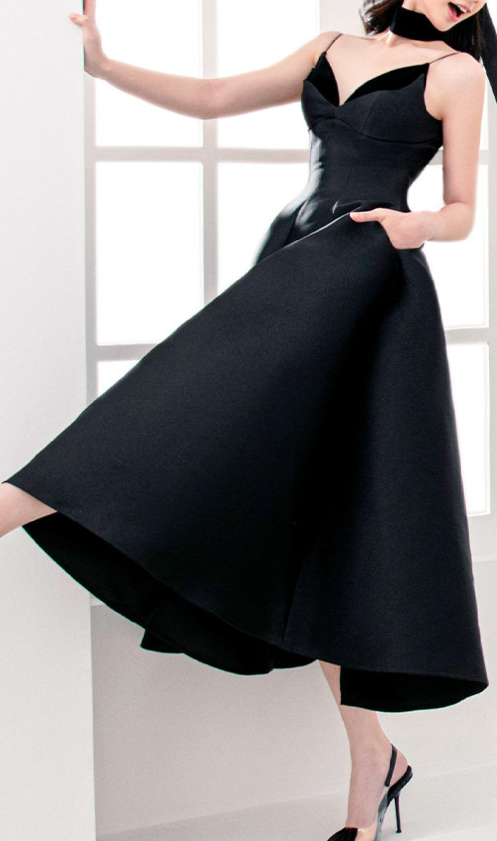 Carminda Black Patchwork Midi Dress