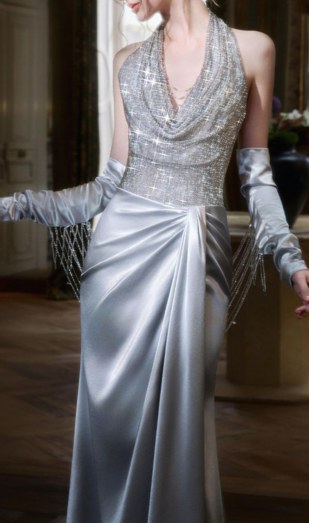 Kumi Silver Halter Maxi Dress