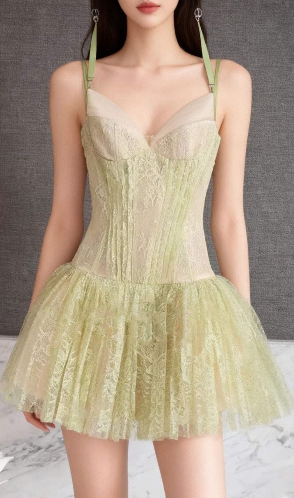 Ithaca Green Strappy Lace Mini Dress