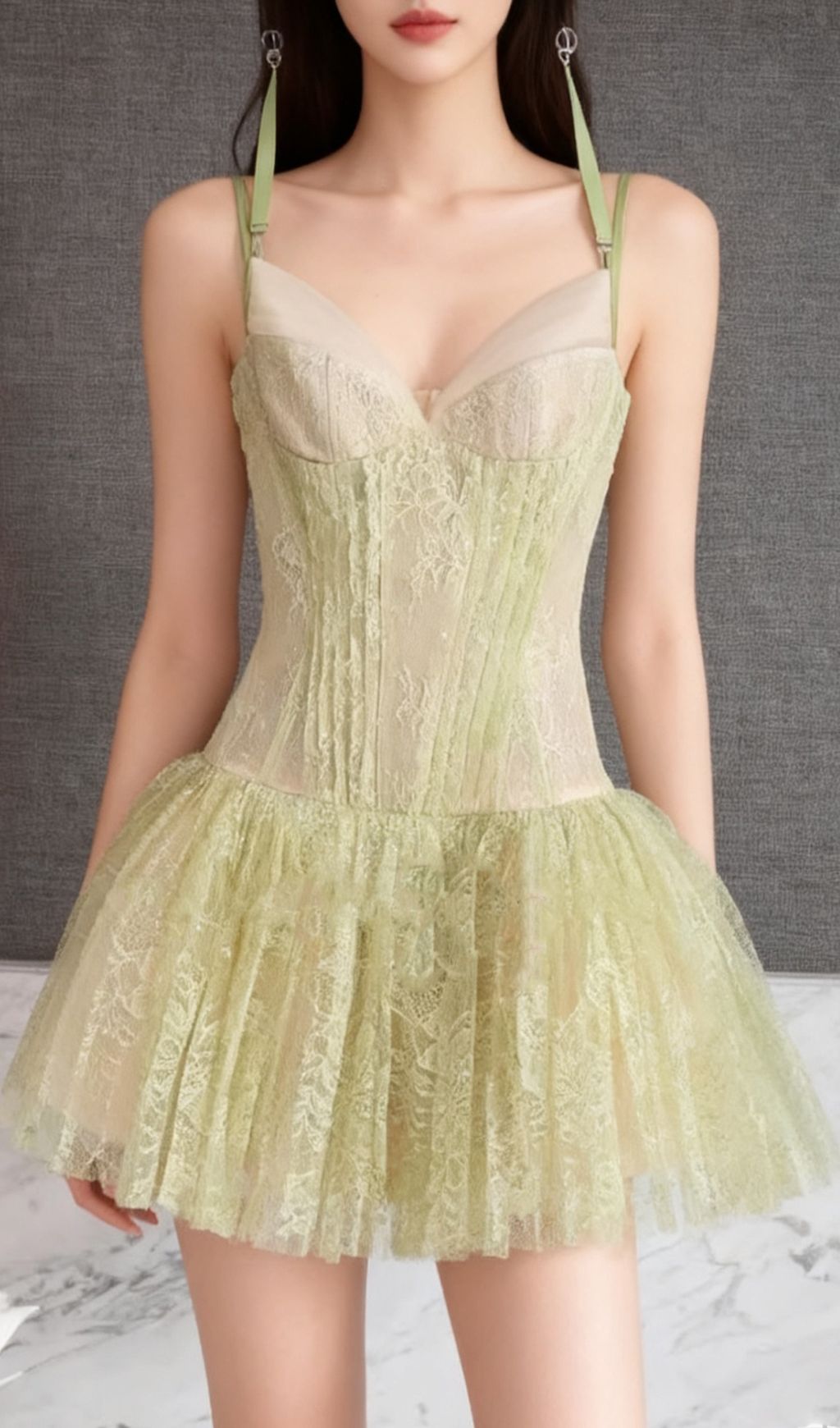 Ithaca Green Strappy Lace Mini Dress