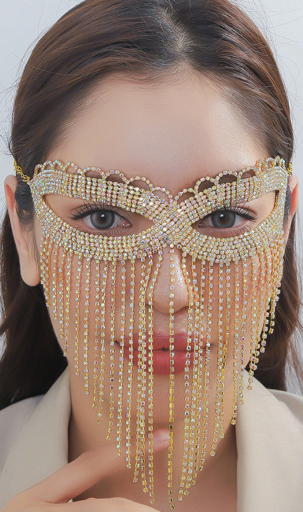 Dascha Rhinestone Tassel Mask