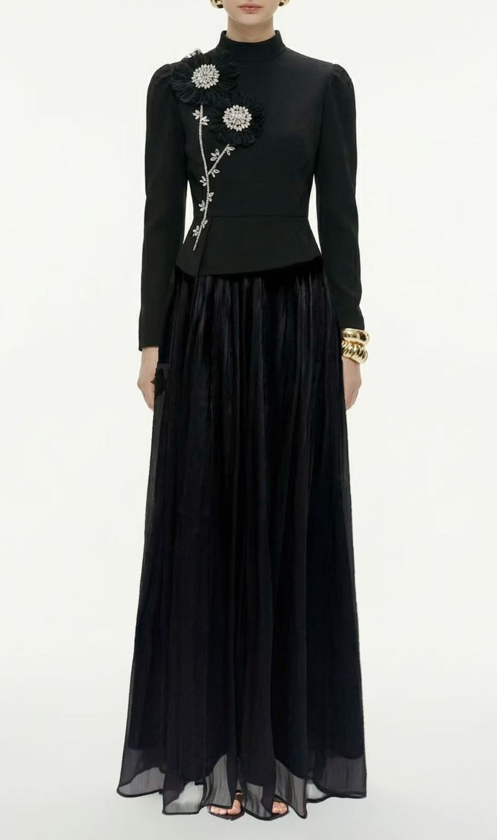 Jola White Floral Embellished Long Sleeve Skirt Set