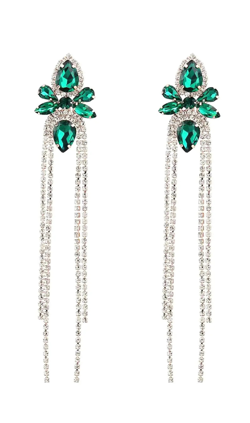 Luxurious Emerald Green Crystal Drop Earrings | Elegant Long Dangle for Special Occasions