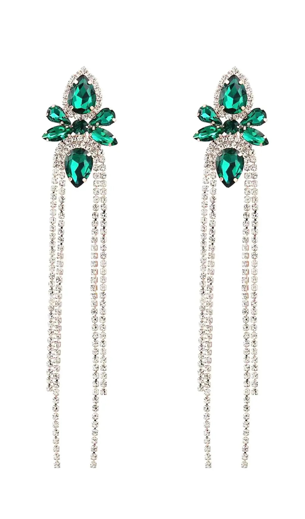 Luxurious Emerald Green Crystal Drop Earrings | Elegant Long Dangle for Special Occasions