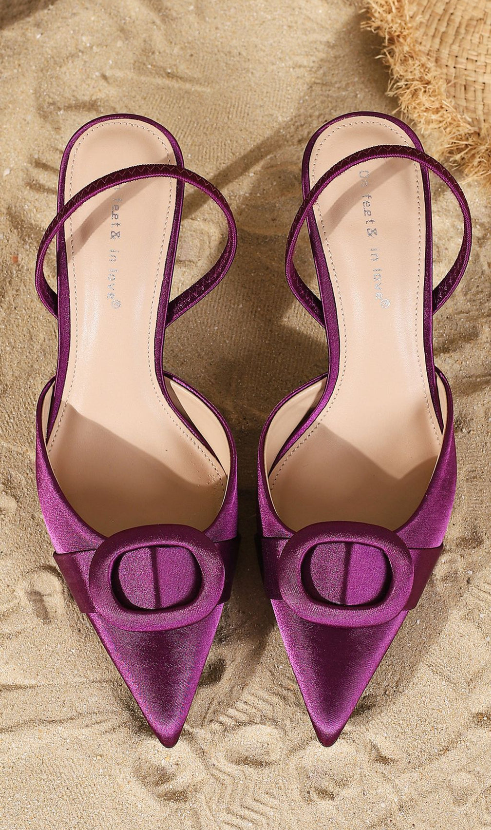 Hodge Regal Purple Satin Pointed Toe Heels with Daring Buckle