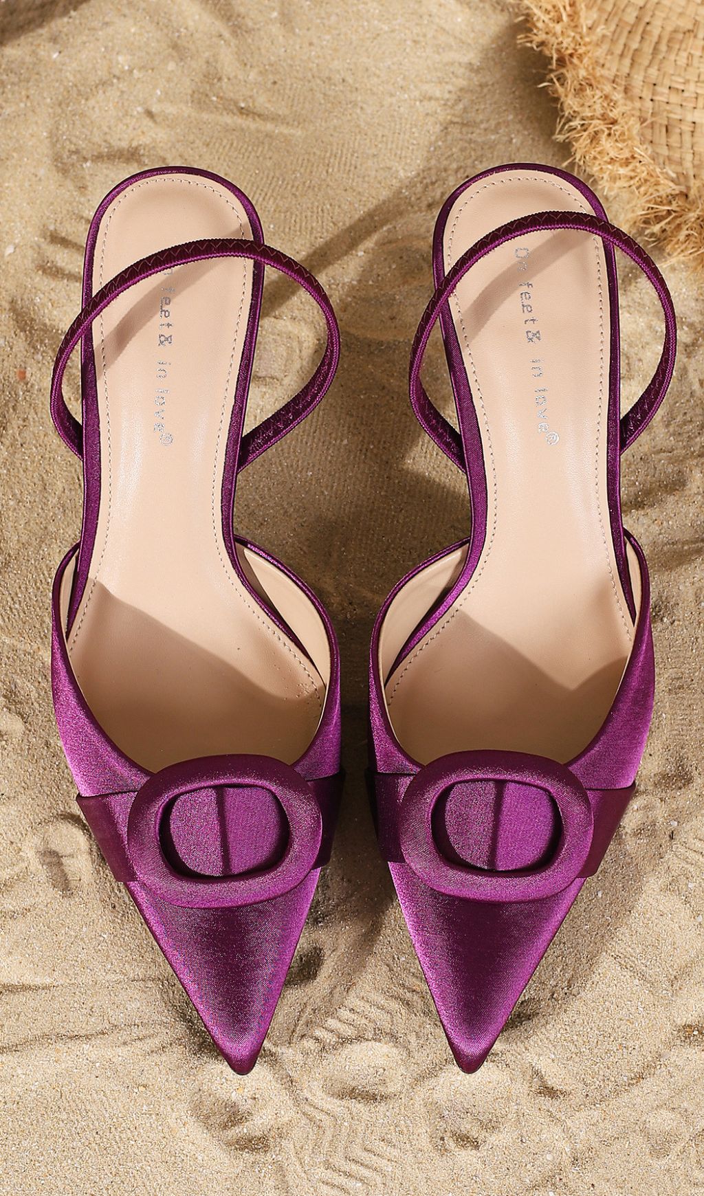 Hodge Regal Purple Satin Pointed Toe Heels with Daring Buckle